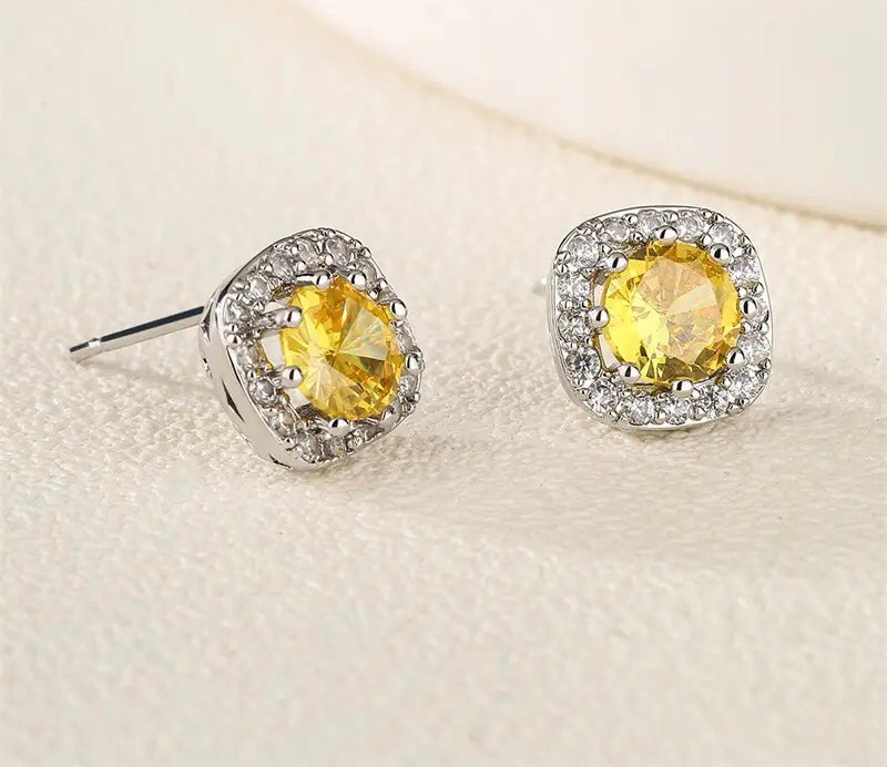 Square Stud Earrings Necklace Set