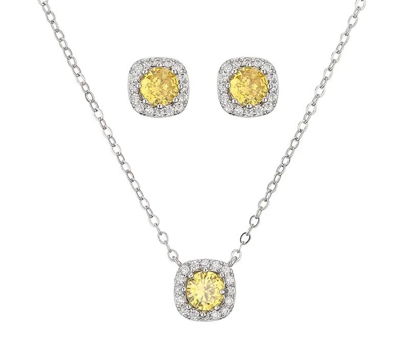 Square Stud Earrings Necklace Set