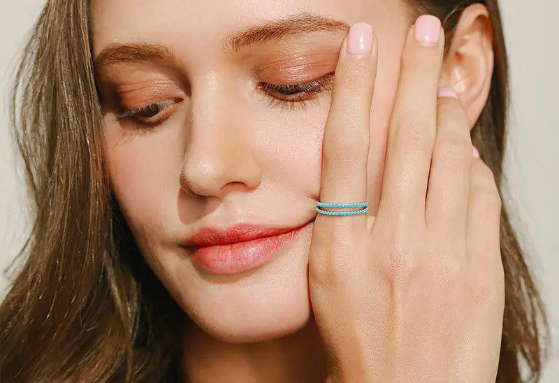 925 Sterling Silver Classic Exquisite Circle Turquoise Ring