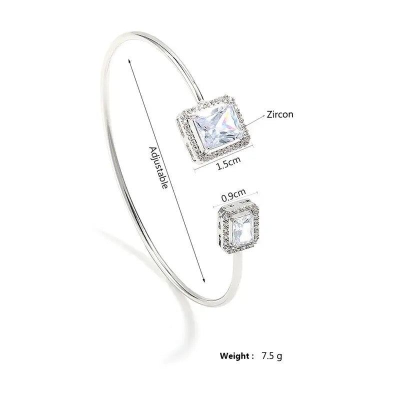 Adjustable Square Vertical Cubic Zirconia Opening Cuff Bangles