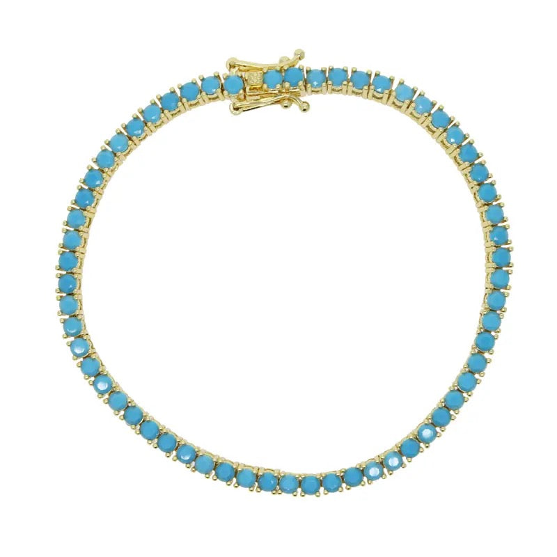 3mm Turquoises Stone Paved Tennis Chain Bracelets