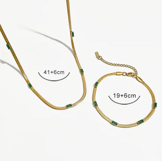 Dainty 18K Gold Plated Chain Choker & Necklace with Baguette Zircon