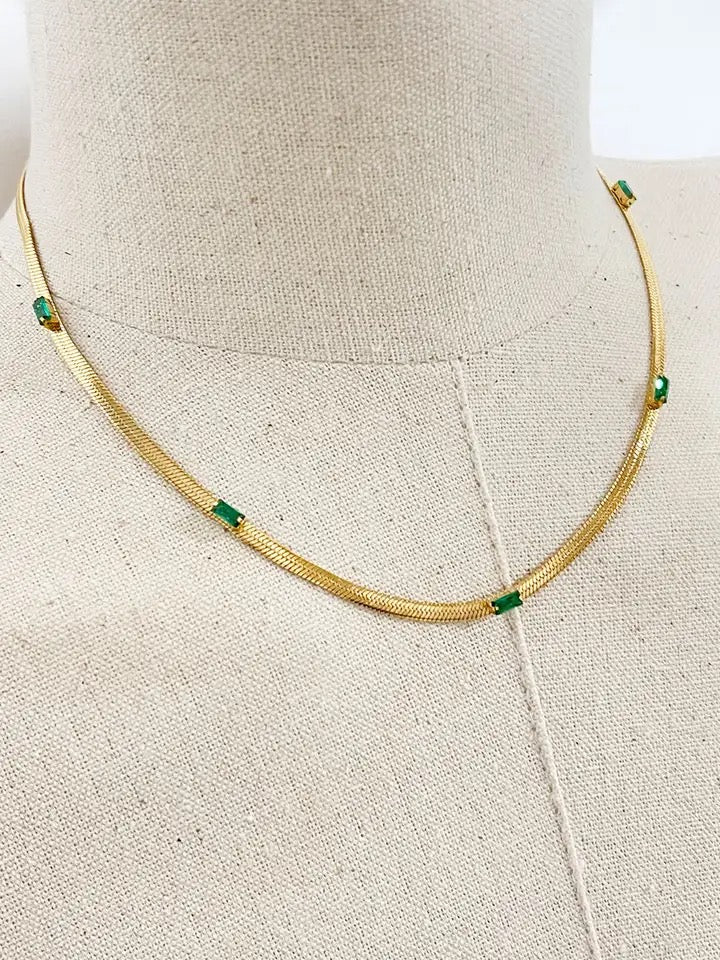 Dainty 18K Gold Plated Chain Choker & Necklace with Baguette Zircon