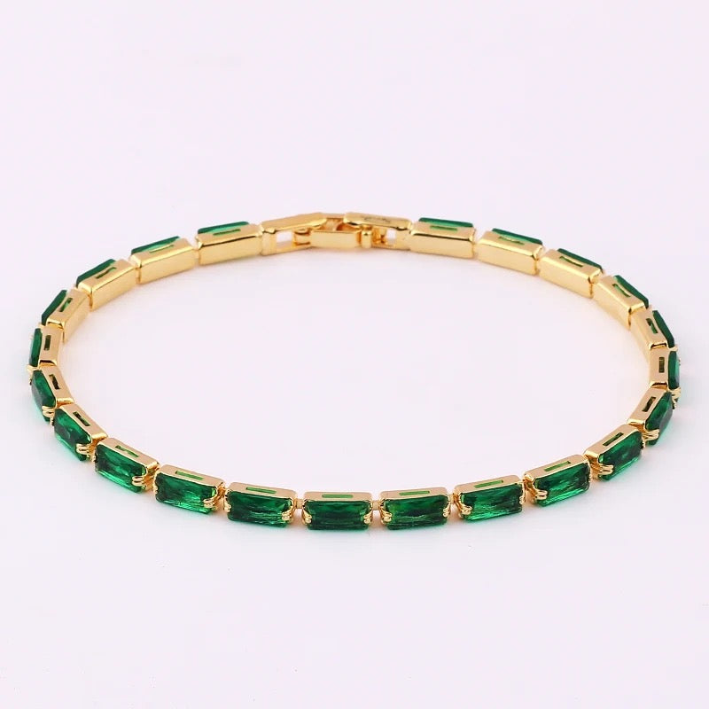 High Quality Cubic Zirconia Green Tennis Chain Bracelets 18K Gold Plated