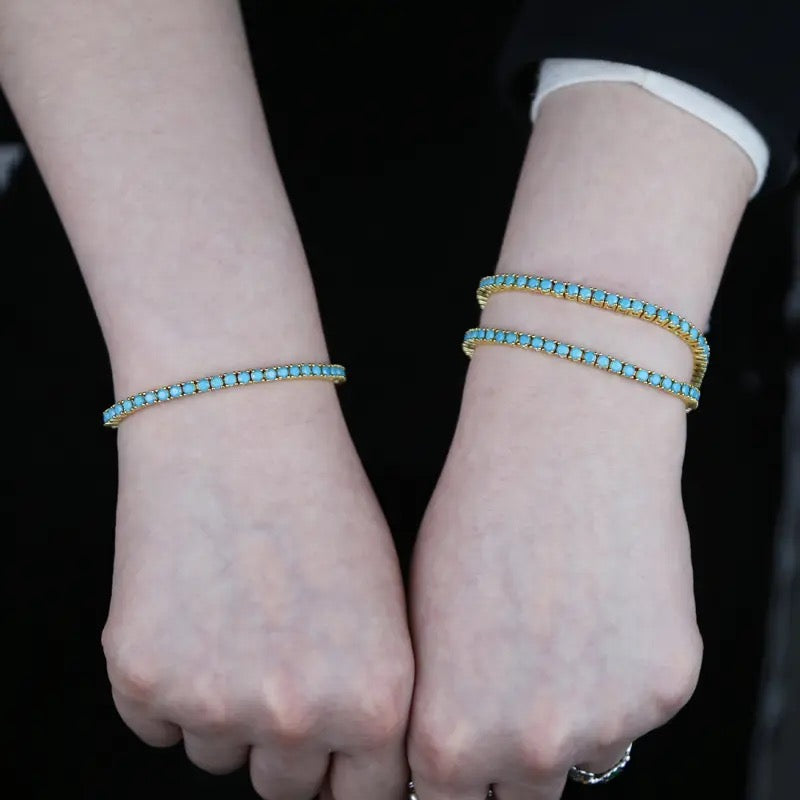 3mm Turquoises Stone Paved Tennis Chain Bracelets