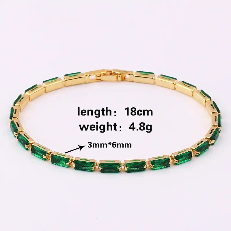 High Quality Cubic Zirconia Green Tennis Chain Bracelets 18K Gold Plated