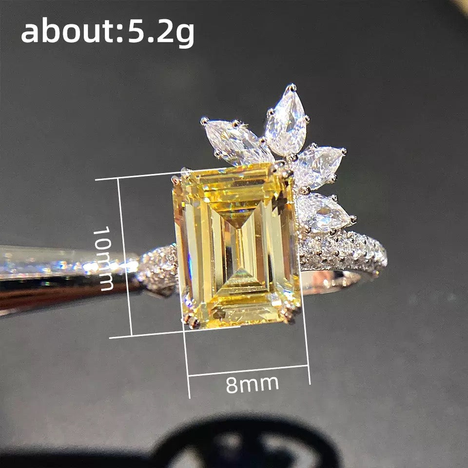 Square Yellow Cubic Zirconia Ring