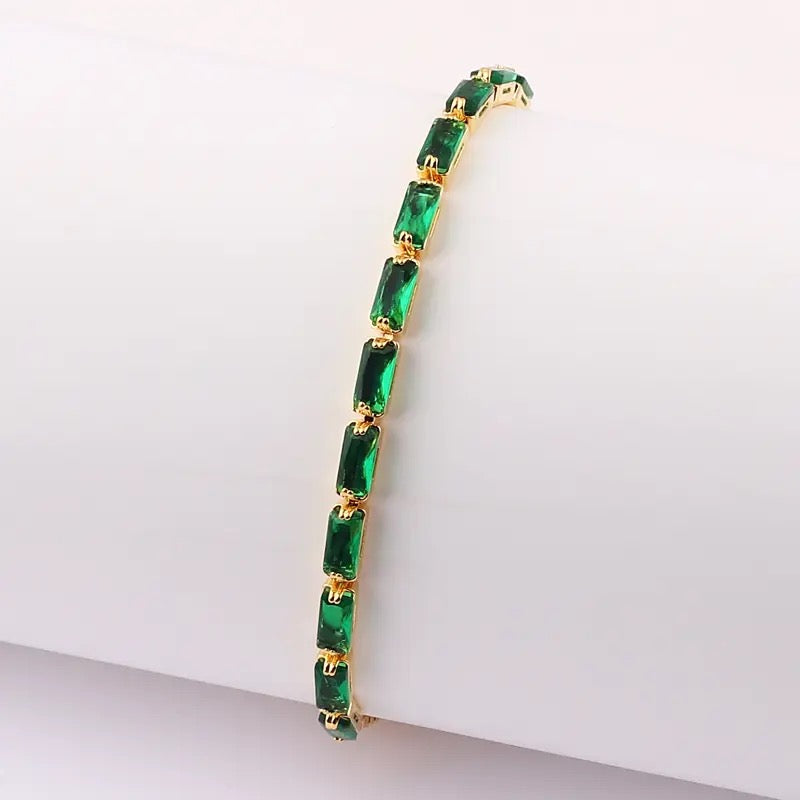 High Quality Cubic Zirconia Green Tennis Chain Bracelets 18K Gold Plated