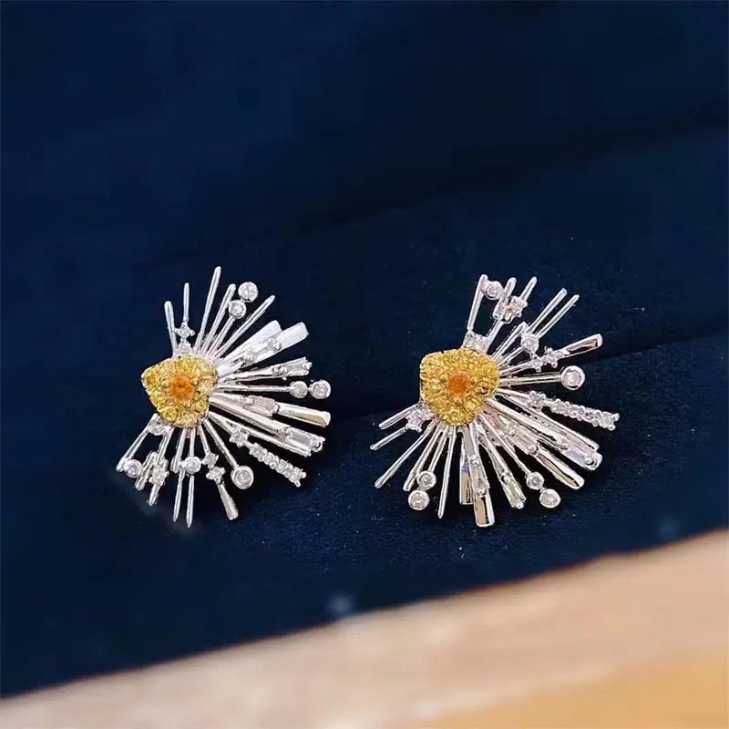 Fashion Yellow Zircon 925 Silver Stud Earrings