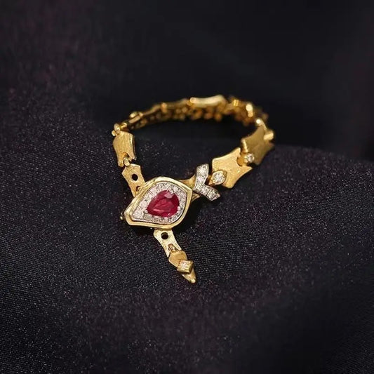 Vintage Fashion Snake Design Red Crystal Adjustable Ring