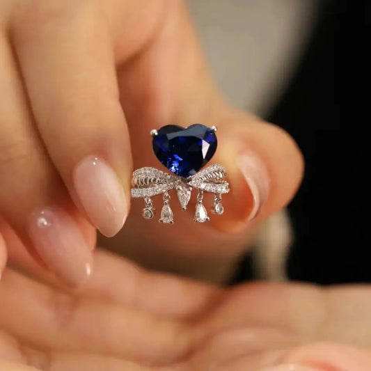 Heart Shape Simulation Sapphire Blue CZ Ring
