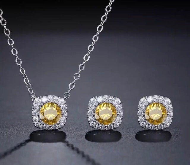 Square Stud Earrings Necklace Set
