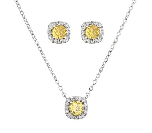 Square Stud Earrings Necklace Set