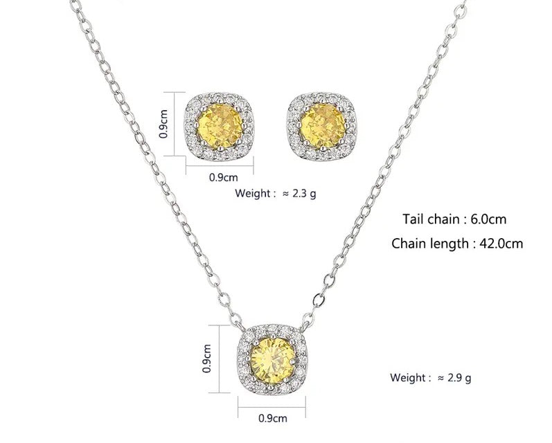 Square Stud Earrings Necklace Set
