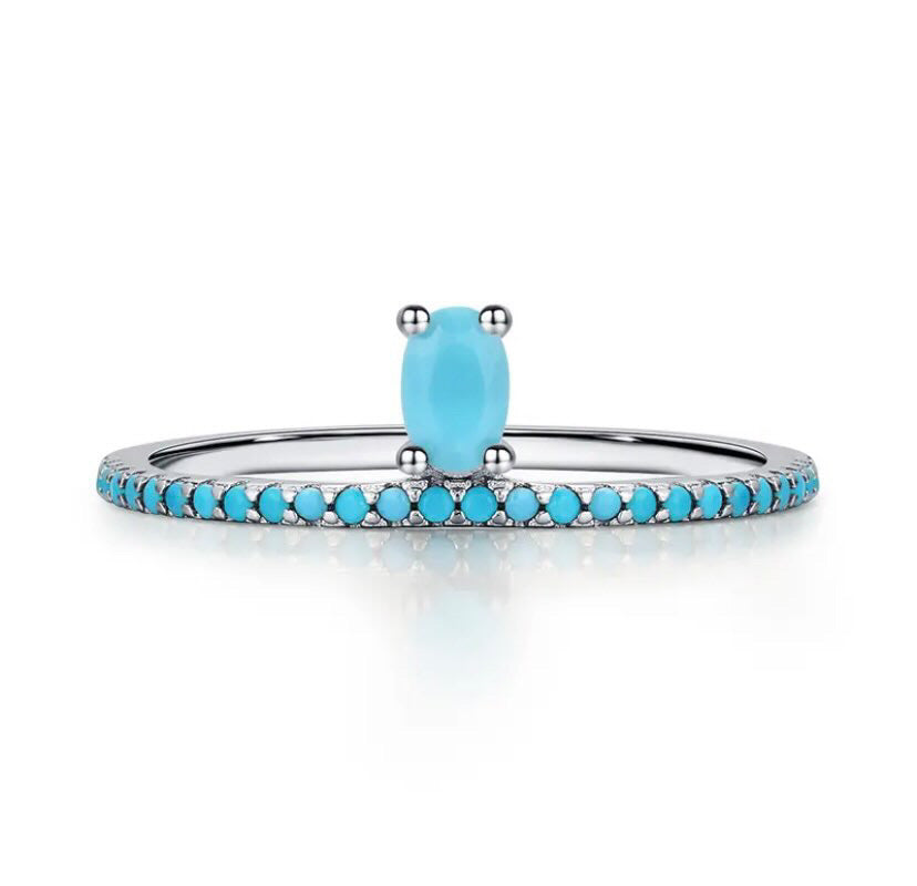 Classic Exquisite Circle Turquoise Charm Stackable Ring