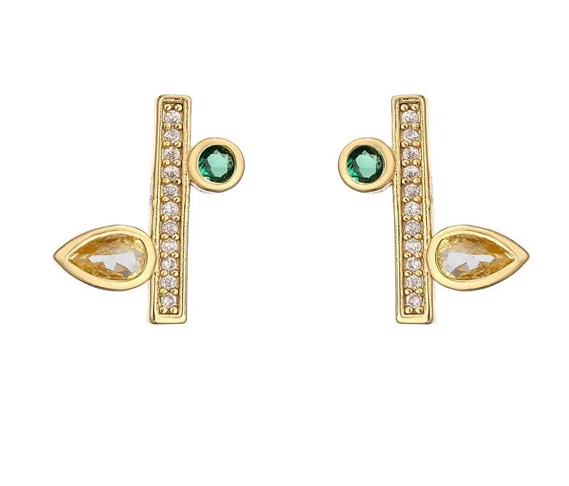 Fashion Green Cubic Zirconia Leaf Stud Earrings