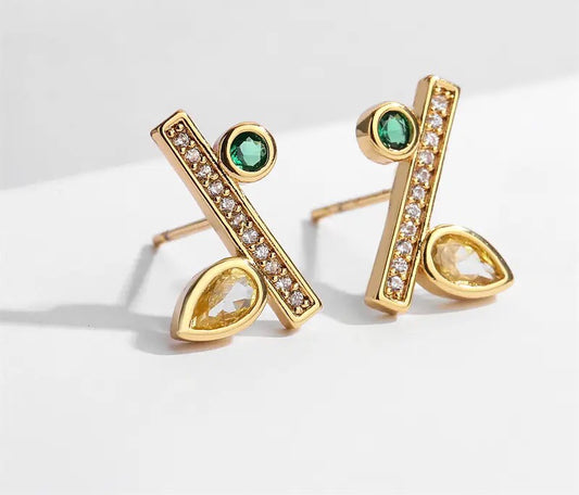 Fashion Green Cubic Zirconia Leaf Stud Earrings