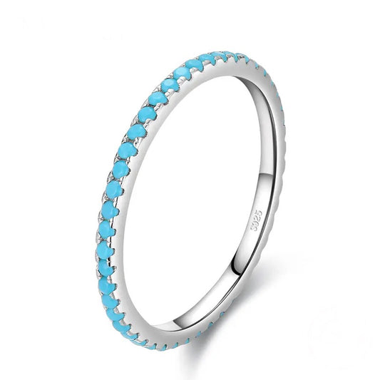 925 Sterling Silver Classic Exquisite Circle Turquoise Ring