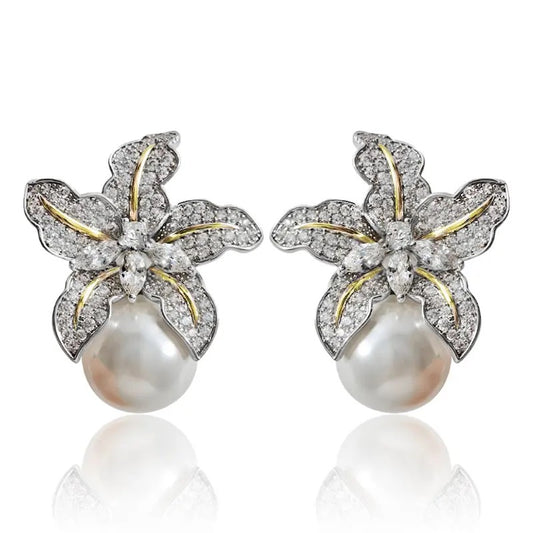 Trendy Flower Simulated Pearl Stud Earrings