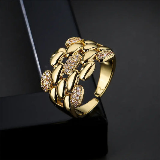 Gold Color Geometric AAA Cubic Zirconia Ring