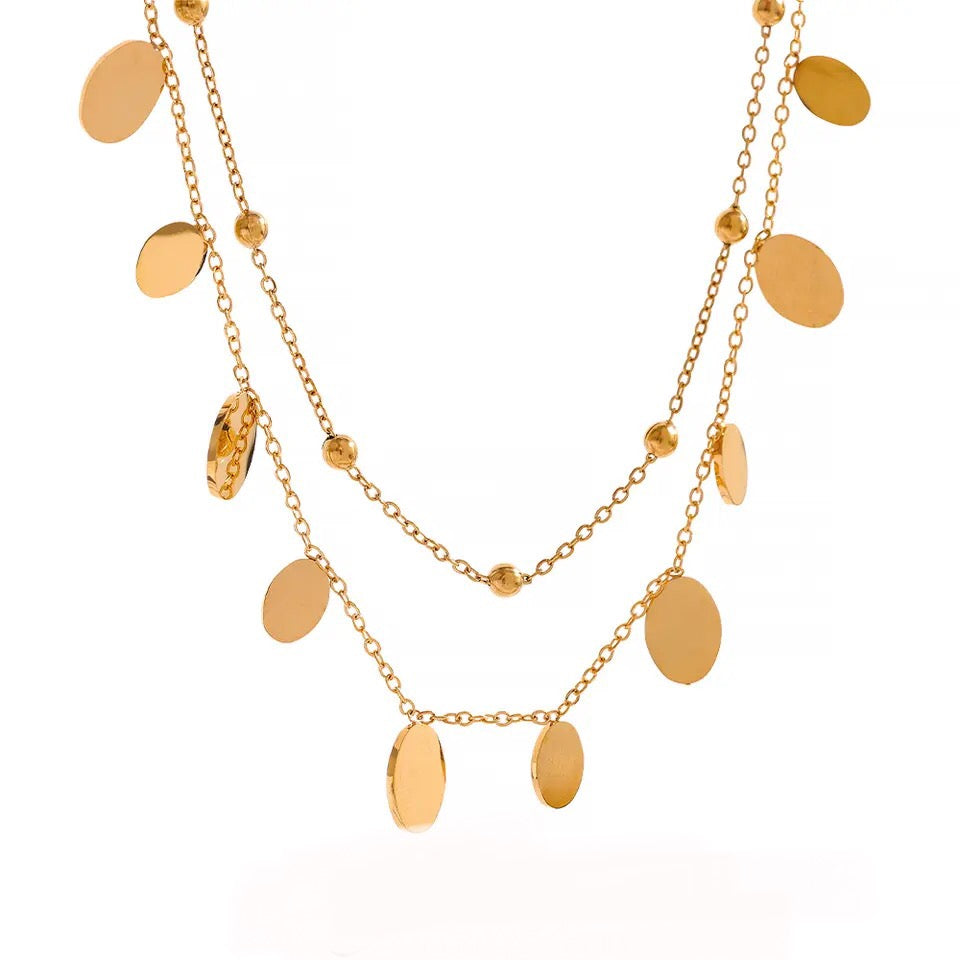 Double Chain Round Coin Pendant