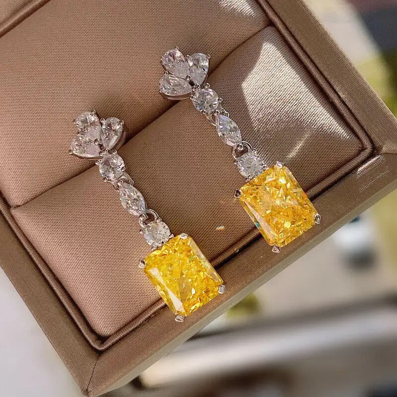 Yellow Cubic Zirconia Dangle Earrings