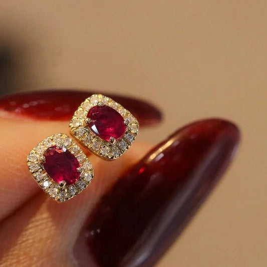 Fashion Red Cubic Zirconia Stud Earrings