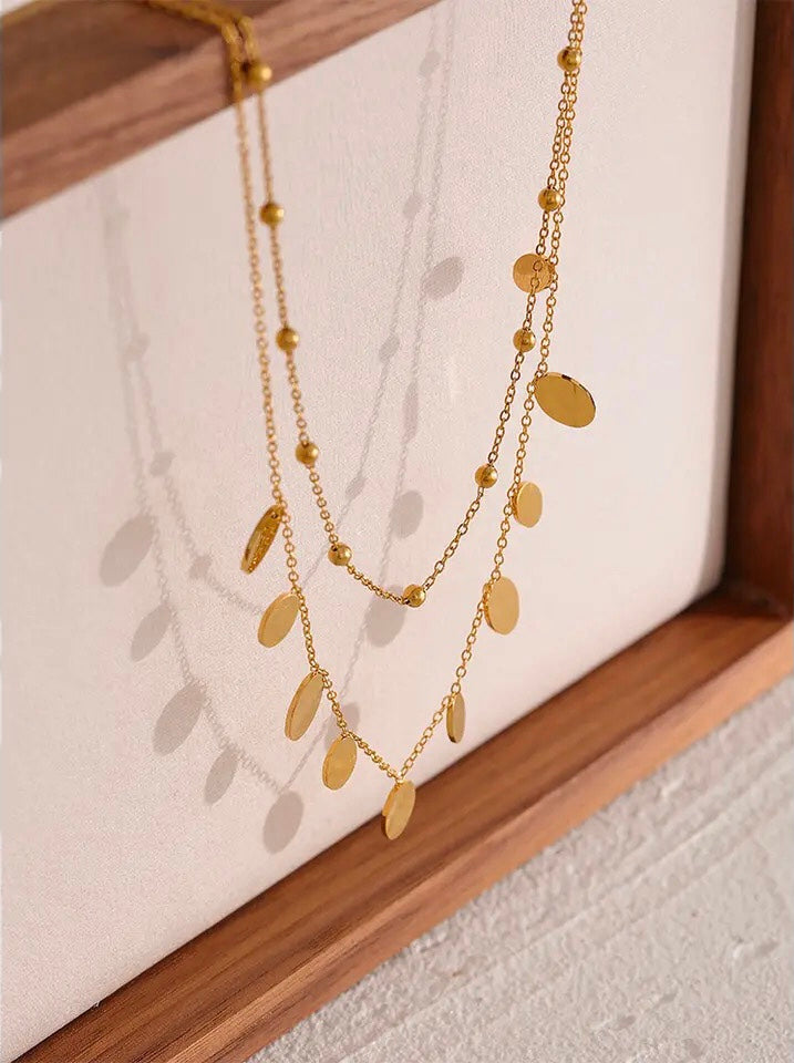 Double Chain Round Coin Pendant