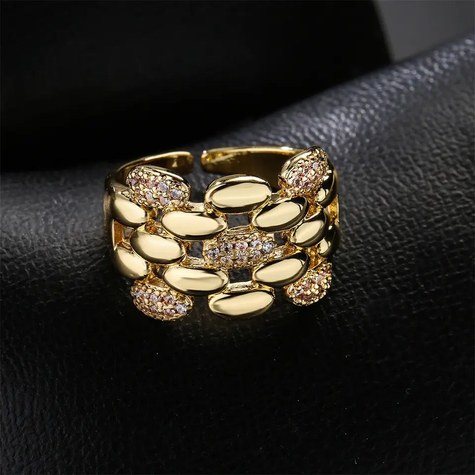 Gold Color Geometric AAA Cubic Zirconia Ring