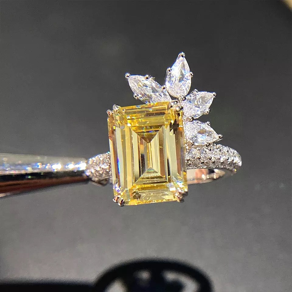 Square Yellow Cubic Zirconia Ring