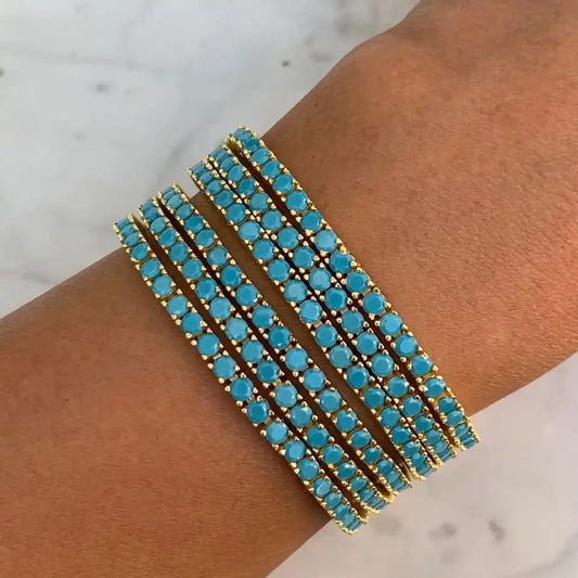 3mm Turquoises Stone Paved Tennis Chain Bracelets
