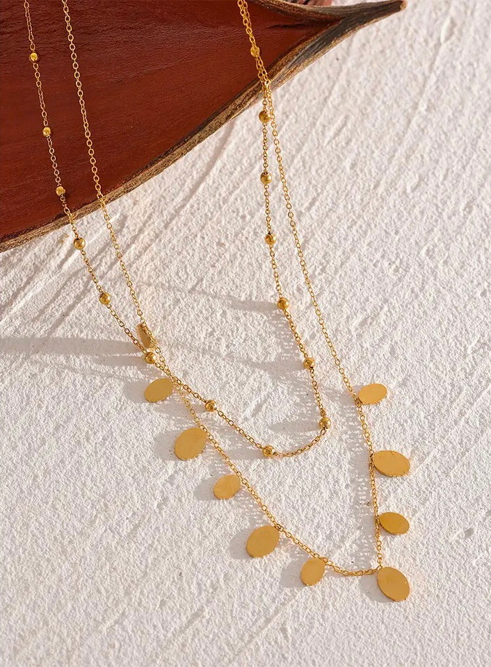 Double Chain Round Coin Pendant