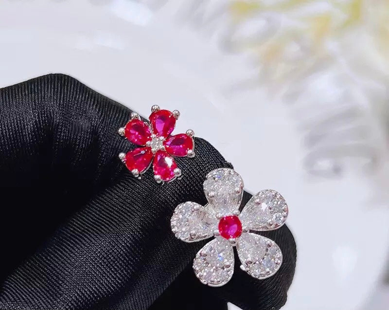 Flower  Cubic Zirconia Adjustable Ring