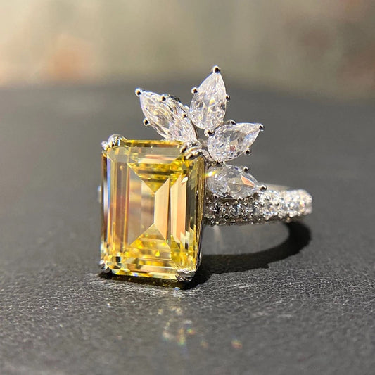 Square Yellow Cubic Zirconia Ring