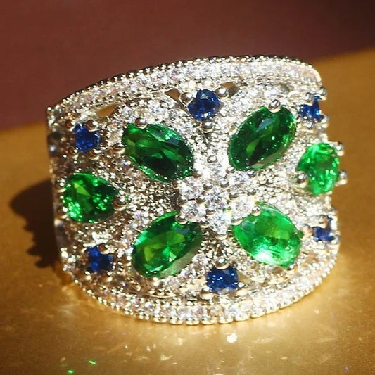 Green Flower Zircon Ring